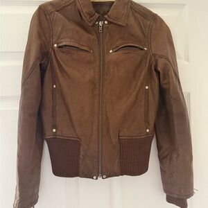 Brown Leather Jacket | Vintage True Religion Leather Bomber Jacket